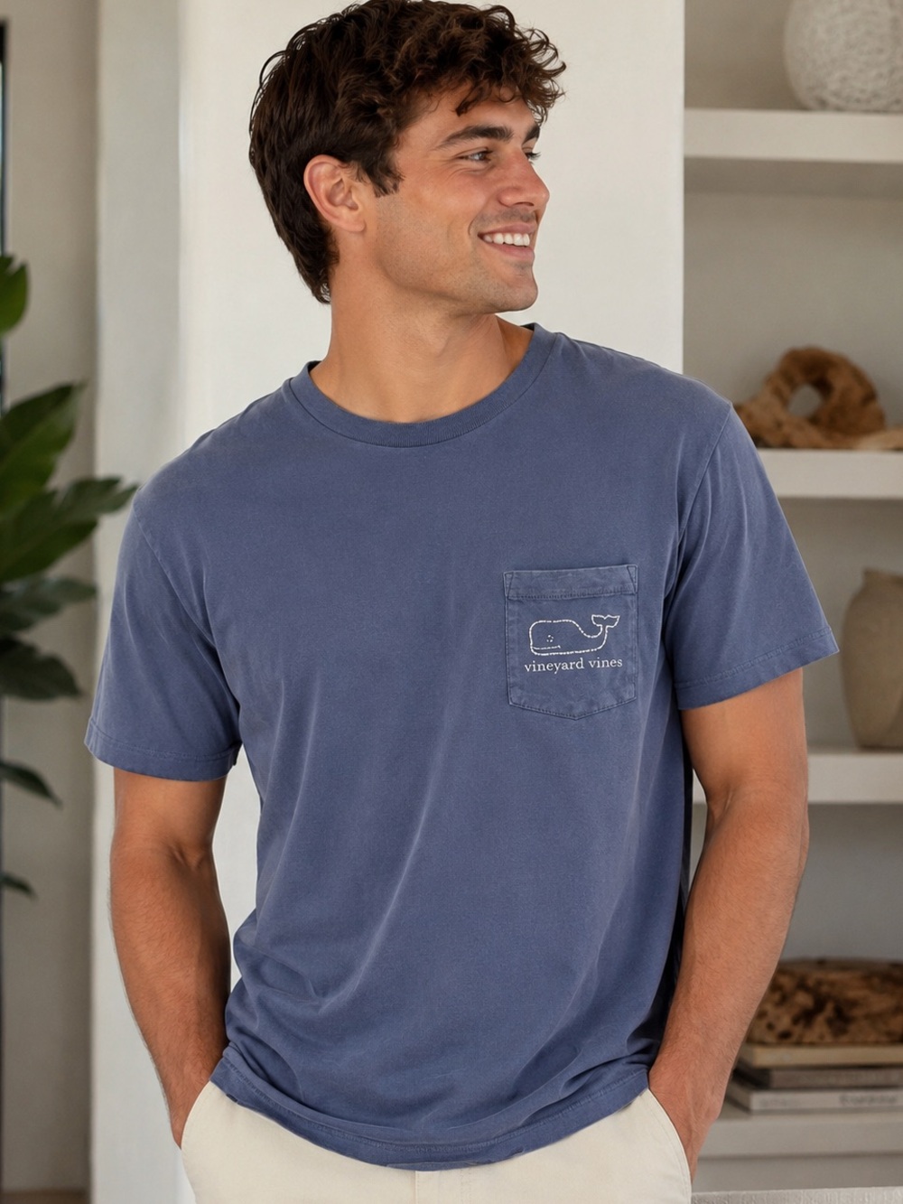 Vineyard Vines Men’s Dusty Blue Short-Sleeve Pocket Tee Size L
